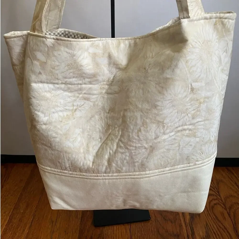 Handcrafted Fabric Purse Cream Artisan Carryall Tote Batik Cotton Shoulder Bag